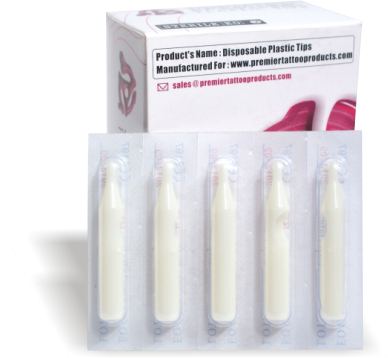 A box of Premier plastic disposable tattoo tips, each tips comes blister 