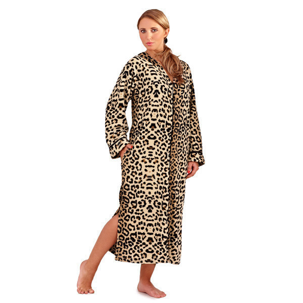 Ladies Animal Leopard Print Soft Fleece Zip Front Dressing Gown ...