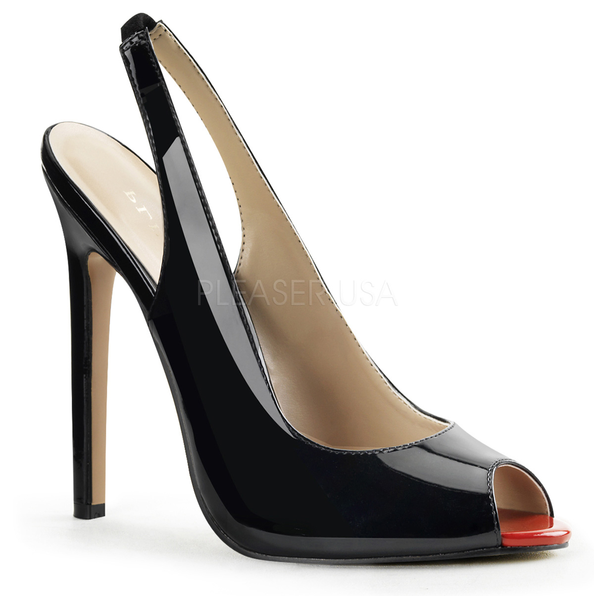 black patent peep toe slingback heels