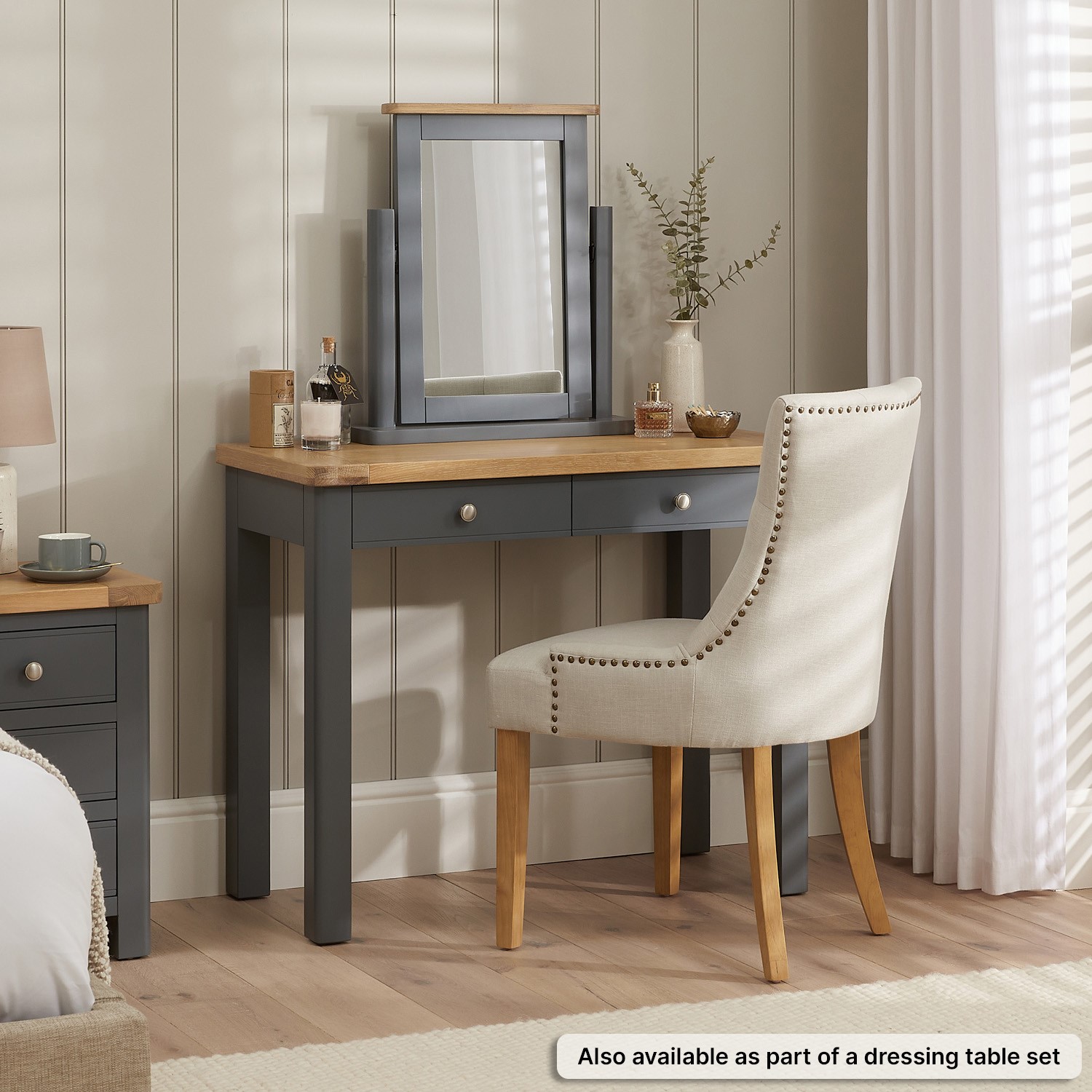 grey and wood dressing table Set with Mirror Marbury Slate Painted 2 Drawer Oak Top bestselling-gift2