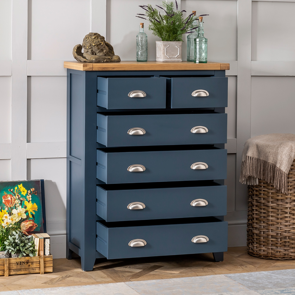 Chest of Drawers 2 over 4 Drawer Westbury Blue Tall Painted Home