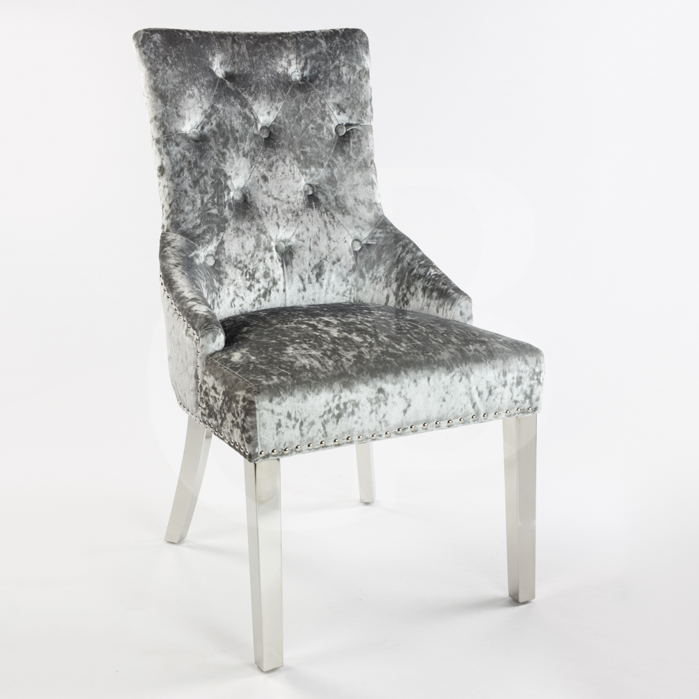 eGB80-SH Kensington Silver Crushed Velvet Scoop Dining Chair with Hoop