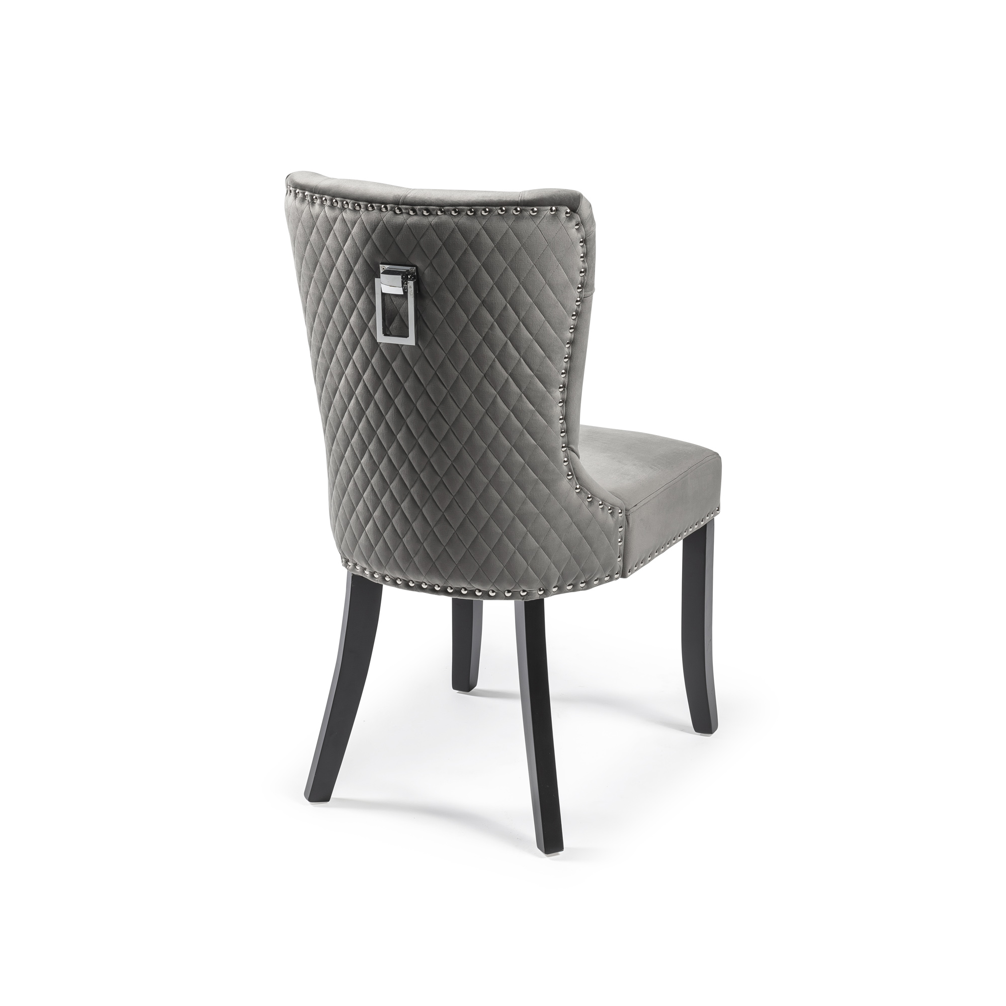 Pair of Grey Brushed Velvet Quilted Back Dining Chair with Black Legs