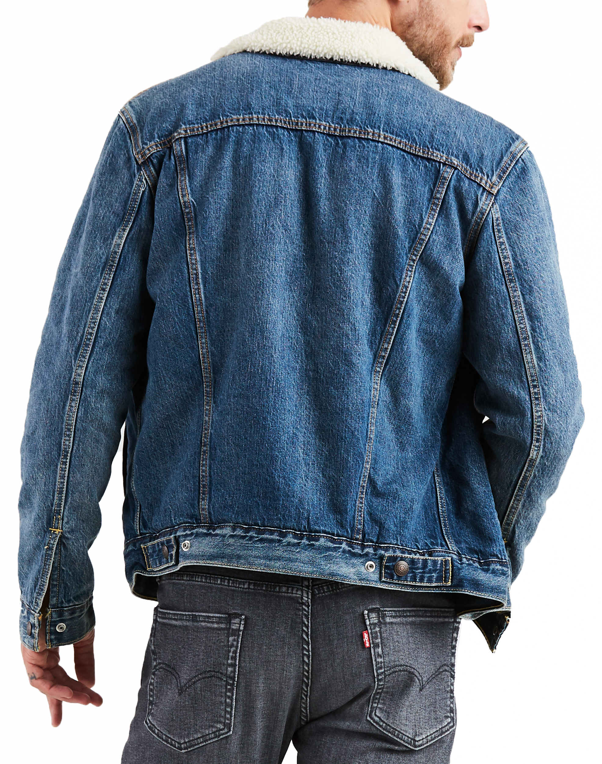 levis black denim jacket with fur