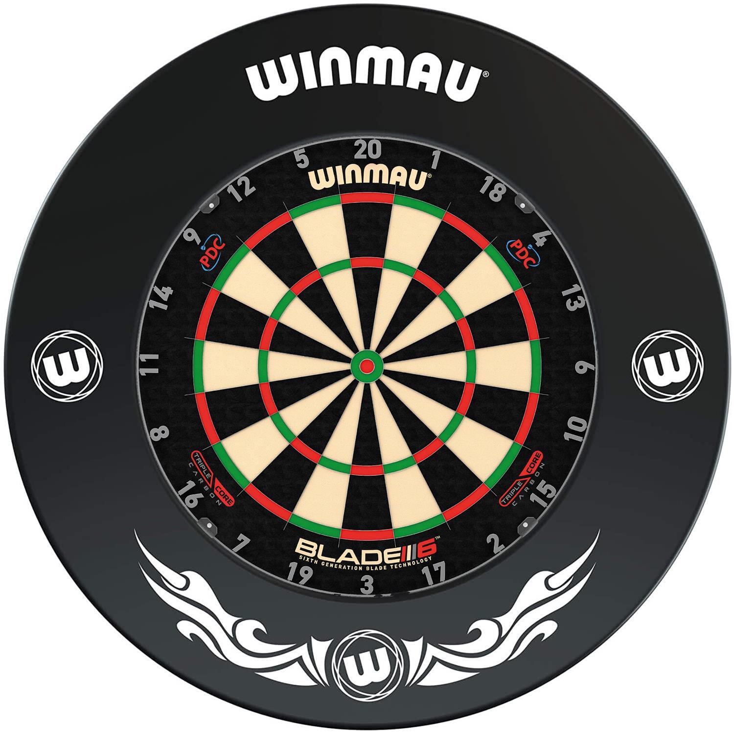 Winmau Blade 6 TRIPLE CORE Dart Board + Red Dartboard Surround + Darts