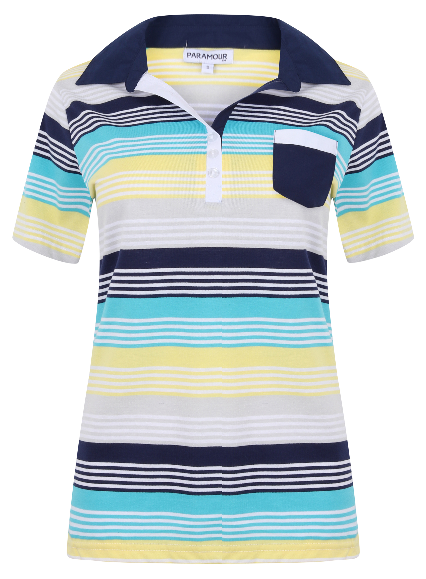 Ladies Polo Shirt Striped Cotton Blend New Button Up Collar Womens ...