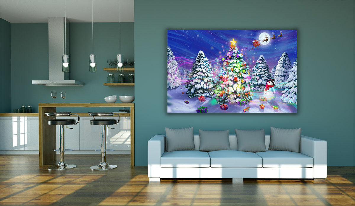 Christmas Tree Legend Santa Reindeer Snowman Large Canvas Wall Art