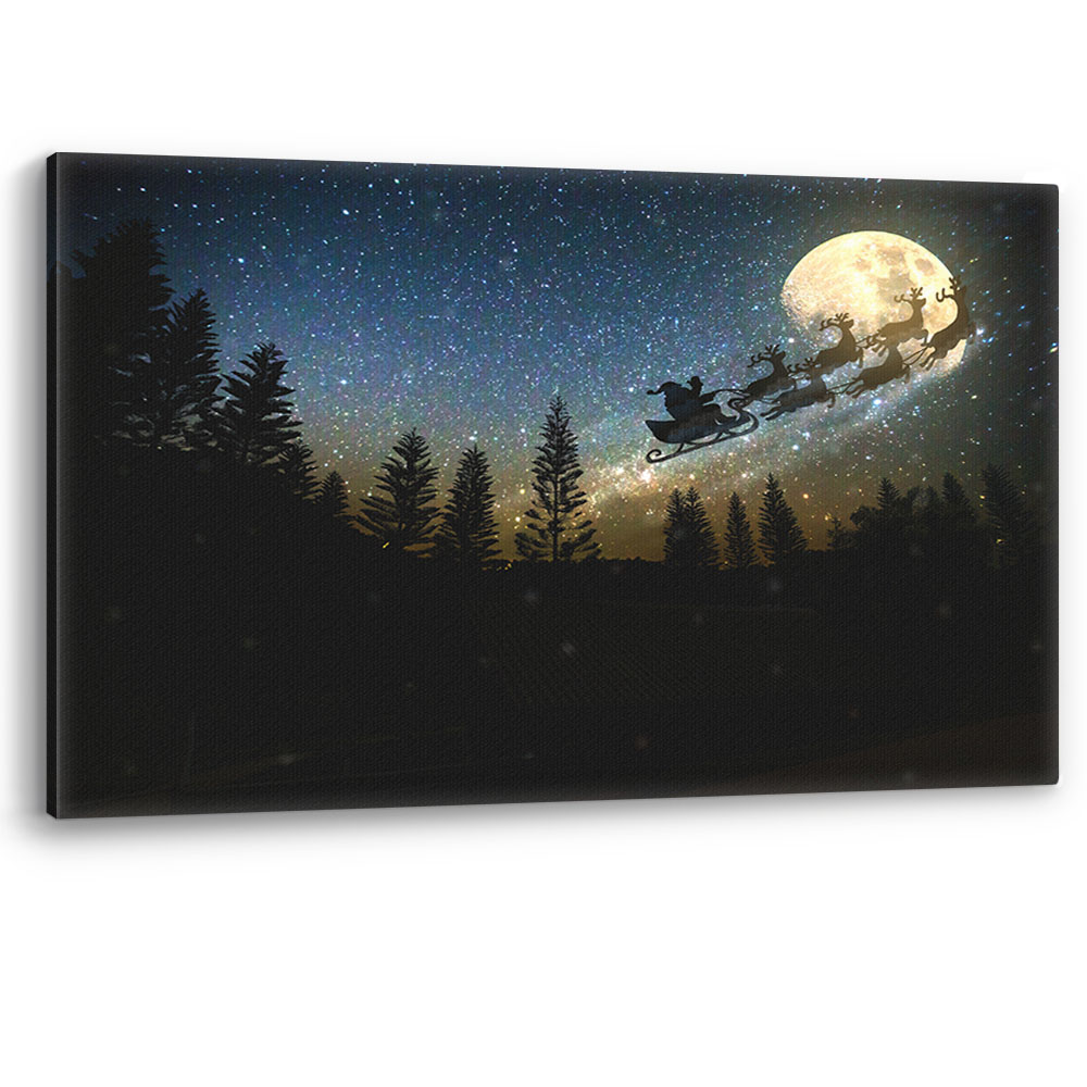 Merry Christmas Eve Santa Claus Sleigh Moon Large Canvas Wall Art ...