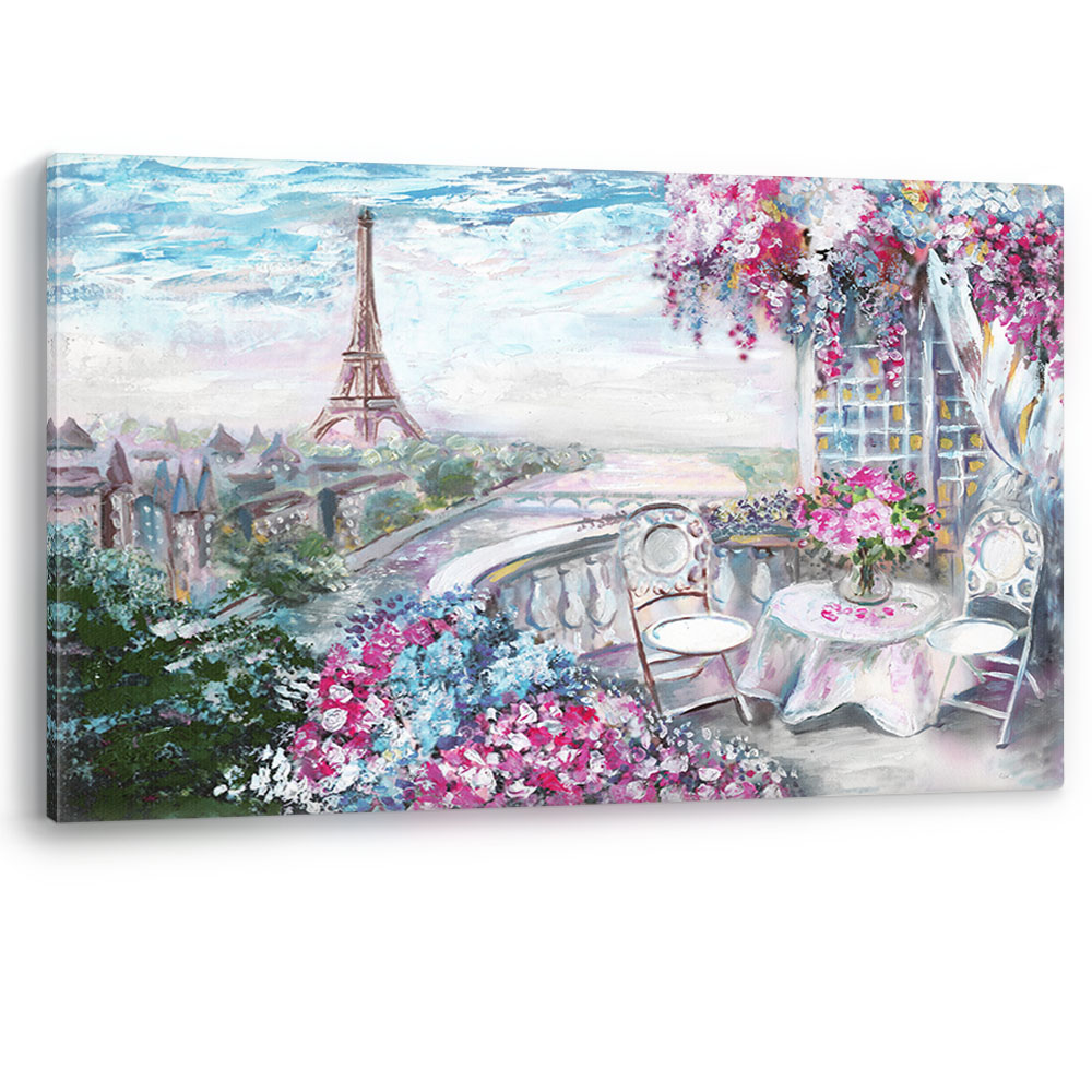 Paris Balcony Eiffel Tower Oil Painting Large Canvas Wall
