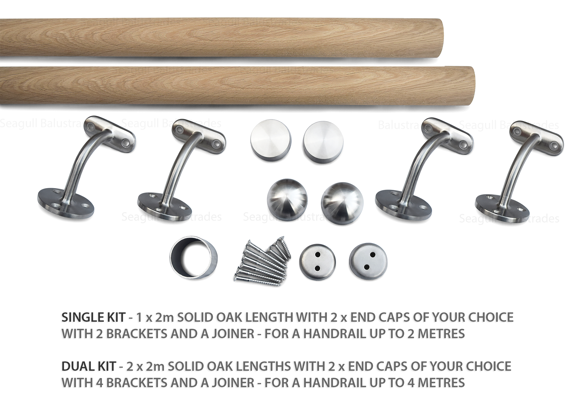 Solid Oak Wood & Stainless Steel Stair Handrail Bannister Kit